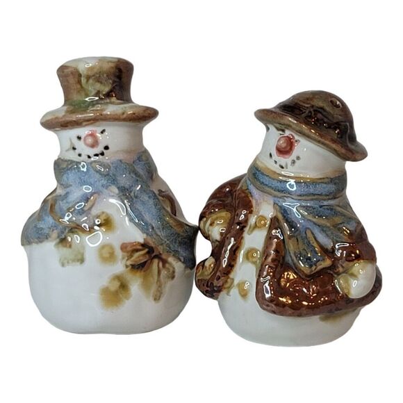 Vintage Nicholas Square Snowman Salt & Pepper Shakers Forest Friends - Picture 1 of 8